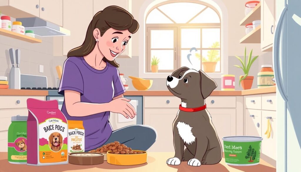 Image of a pet owner reading pet food labels