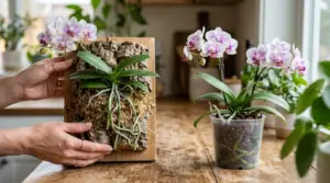 Diferença entre orquídea de vaso e orquídea montada em placa